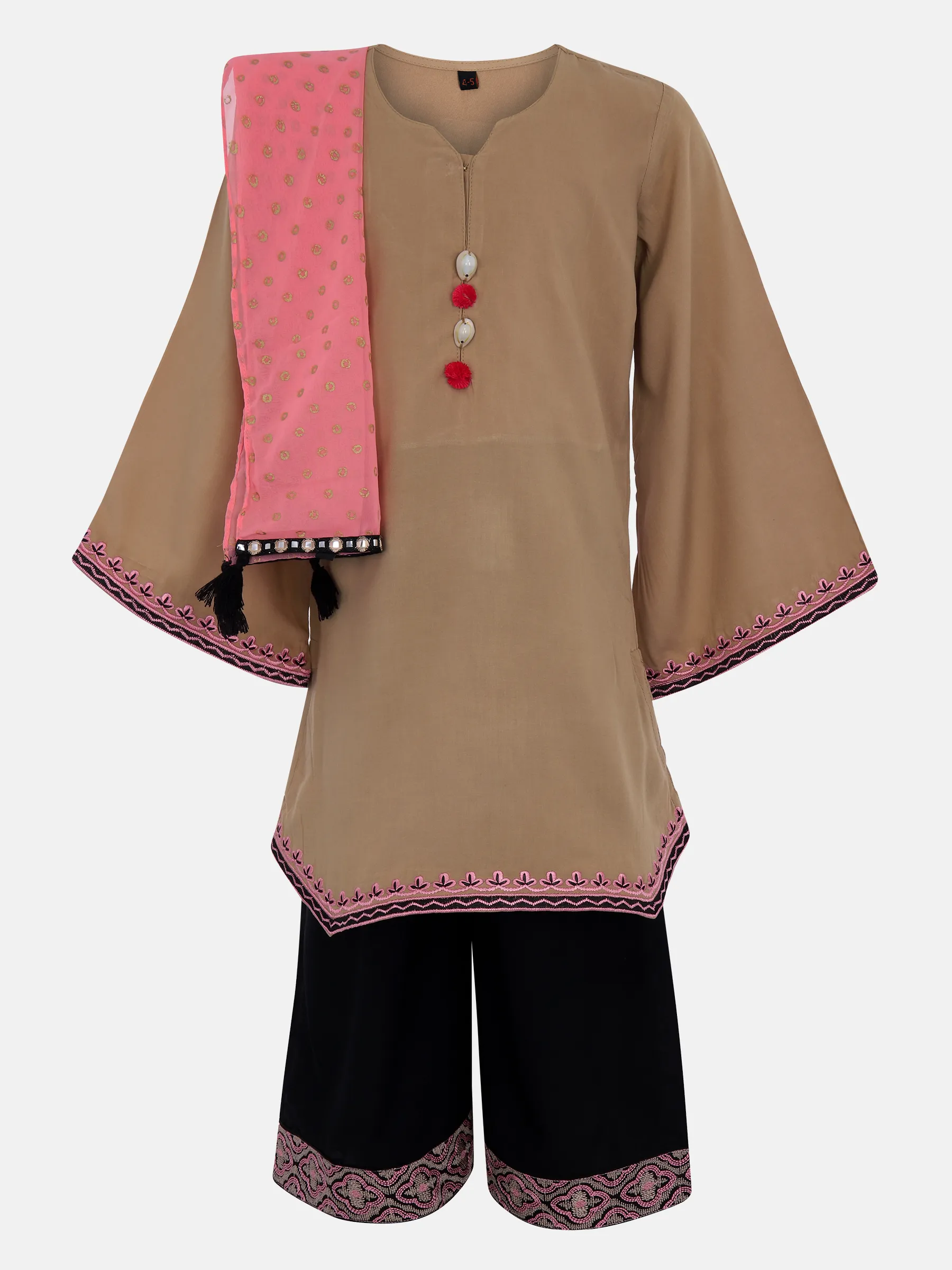 Light Brown Printed and Embroidered Linen Shalwar Kameez Set